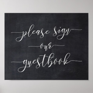 Chalkboard Calligraphy Wedding Sign Unser Gästebuc Poster