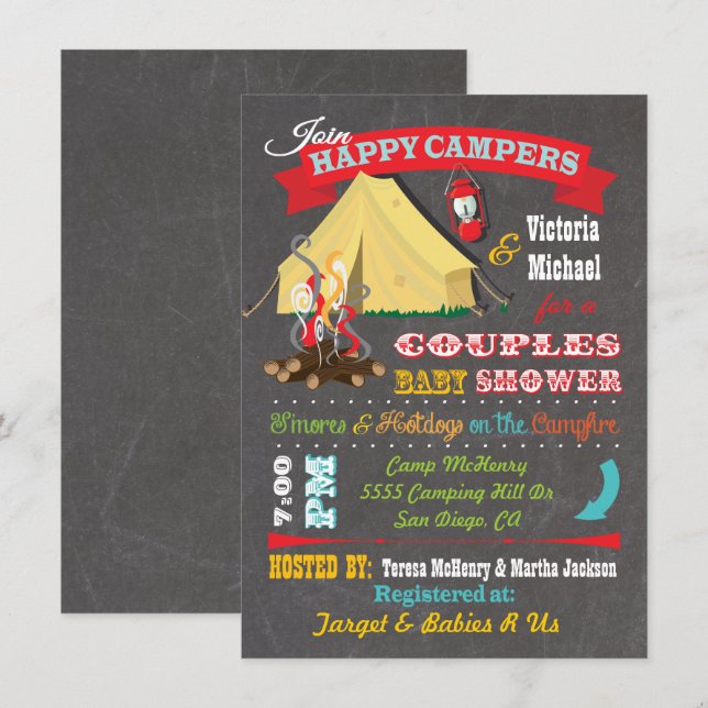 Chalkboard Camping Baby Shower Einladungen (Vorne/Hinten)