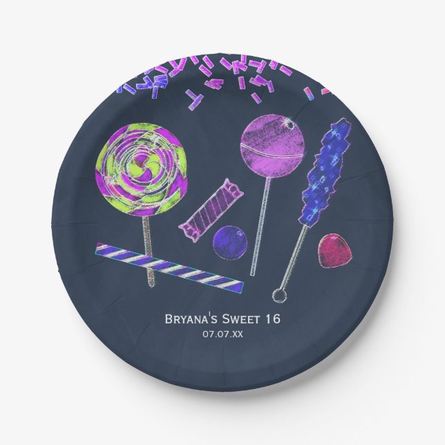Chalkboard Candy Land Süßigkeiten Chalk Doodles Pa Pappteller (Vorderseite)