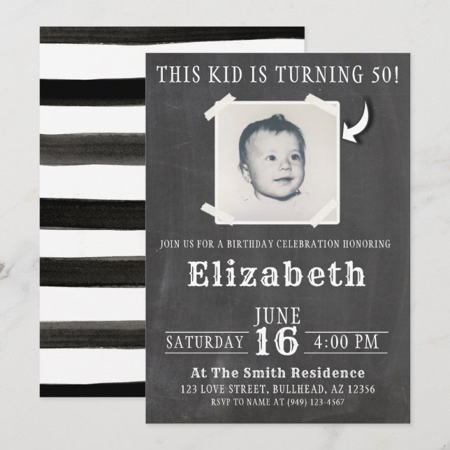 Chalkboard Ce gosse devient Invitation photo adult (Devant / Derrière)