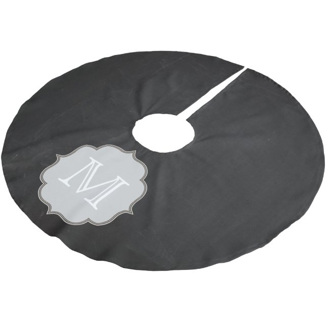 Chalkboard Chalk-Board Monogram Initial Tree Skirt Polyester Weihnachtsbaumdecke (Schrägansicht)