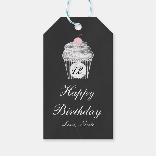 Chalkboard Chalk Cupcake Geburtstagsgeschenk Tag Geschenkanhänger (Vorderseite)