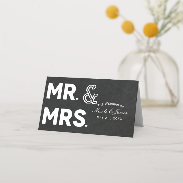 Chalkboard Chalk Herr & Mrs. Wedding Table Seating Platzkarte (Vorderseite)