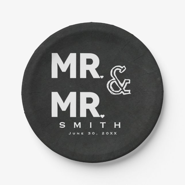 Chalkboard Chalk MR HERR Gay Wedding Verlobung Pappteller (Vorderseite)