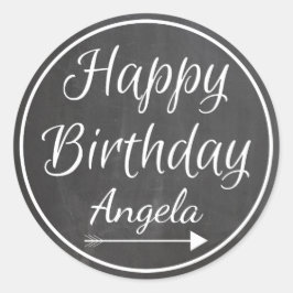 Chalkboard Chalked White Frame Happy Geburtsname Runder Aufkleber
