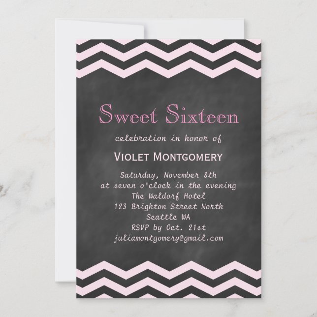 Chalkboard & Chevrons Sweet sixteen Invitation (Devant)