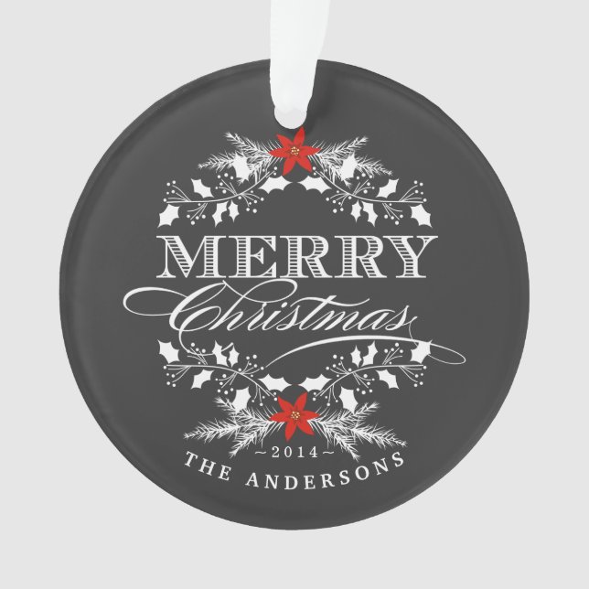 Chalkboard Christmas Holly Family Photo Ornament (Vorderseite)