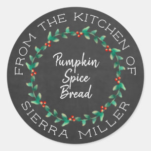 Chalkboard Christmas Holly Wreath Kitchen Leckerei Runder Aufkleber