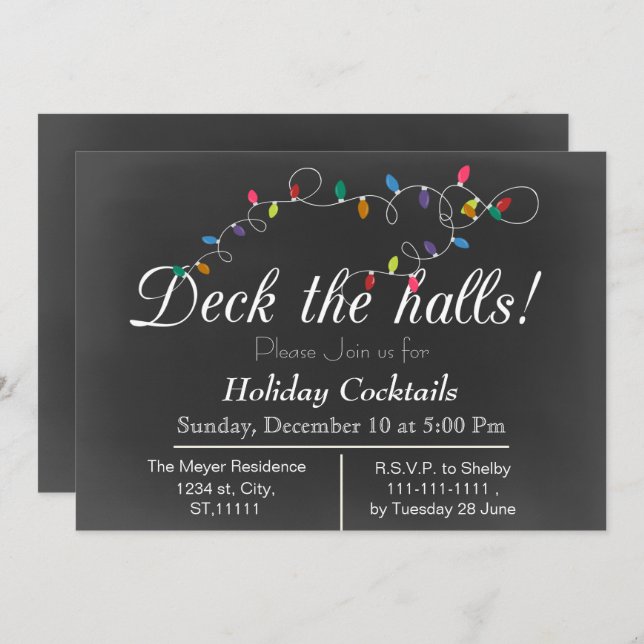 Chalkboard Christmas Lights Fêtes Invitations (Devant / Derrière)