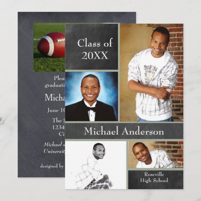 Chalkboard Collage Football - Grad Ankündigung (Vorne/Hinten)