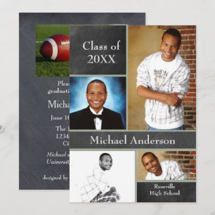 Chalkboard Collage Football - Grad Faire-part