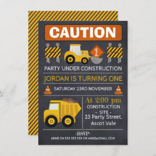 Chalkboard Construction Anniversaire Invitation