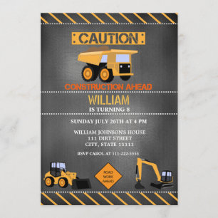 Chalkboard Construction Anniversaire Invitation
