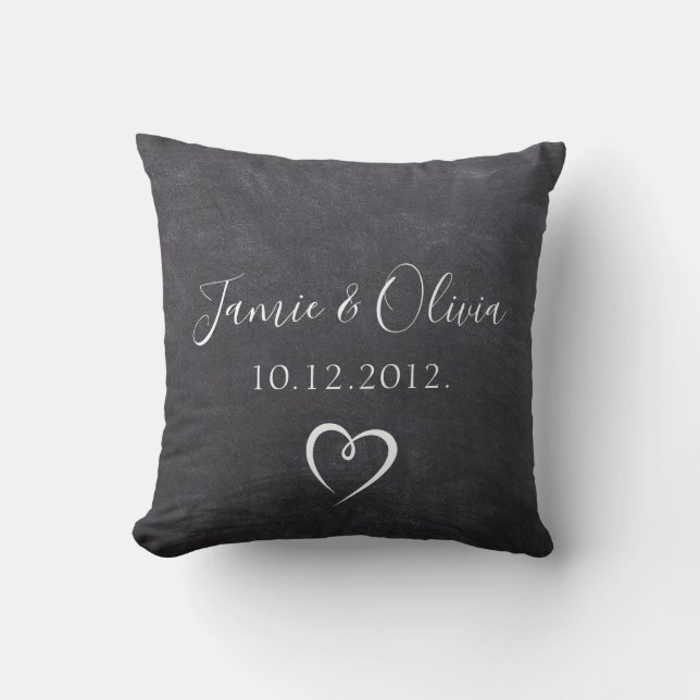 Chalkboard Couple Names Hochzeitstag Kissen (Vorderseite)