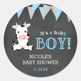 Chalkboard Cow Boy Baby Dusche Runder Aufkleber