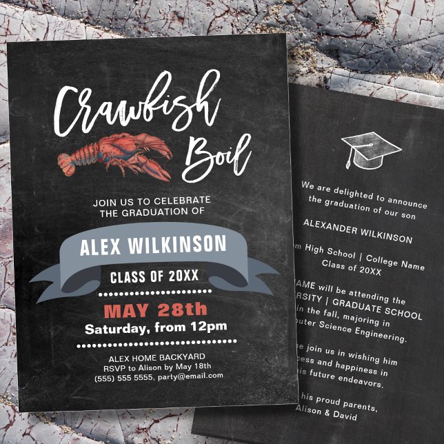 Chalkboard Crawfish Boil Abschluss GRILLEN Party Einladung (Von Creator hochgeladen)