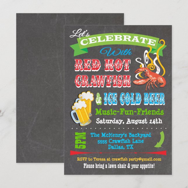 Chalkboard Crawfish Boil Party Einladungen (Vorne/Hinten)