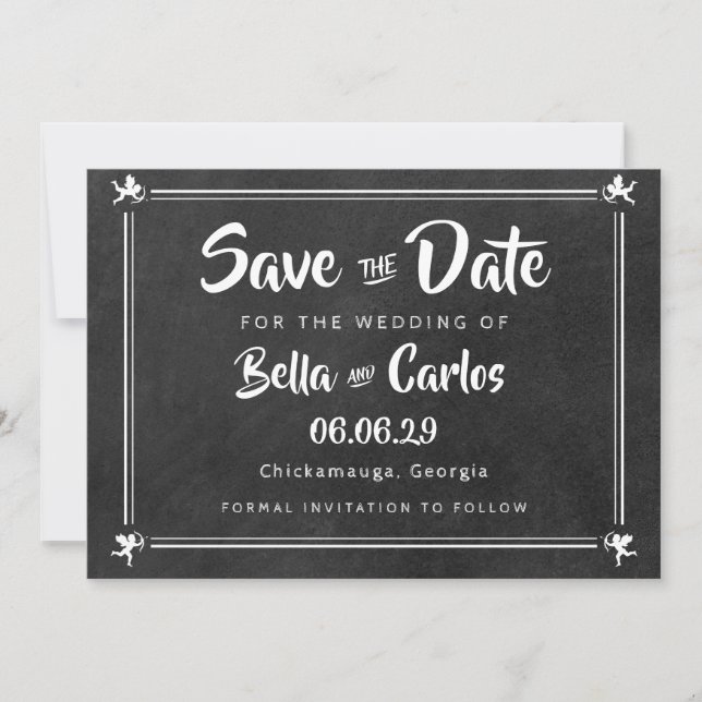 Chalkboard Cupids Save the Date (Vorderseite)