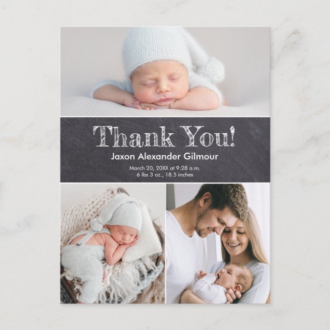 Chalkboard Custom Foto Collage Baby Anreise Postkarte (Vorderseite)