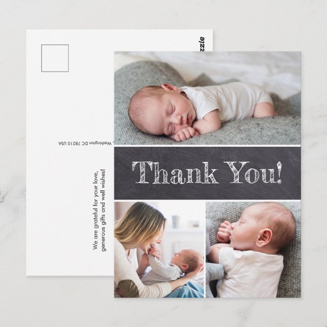 Chalkboard Custom Fotos Baby Boy Dusche Danke Postkarte (Vorne/Hinten)