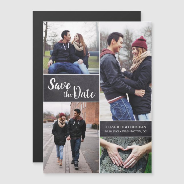 Chalkboard Custom Vertikal Save the Date Foto Magnetkarte (Vorne/Hinten)