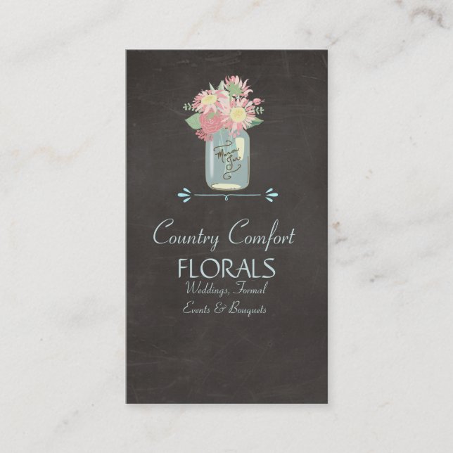 Chalkboard Daisies Rose Rustic Mason Jar Floral Visitenkarte (Vorderseite)