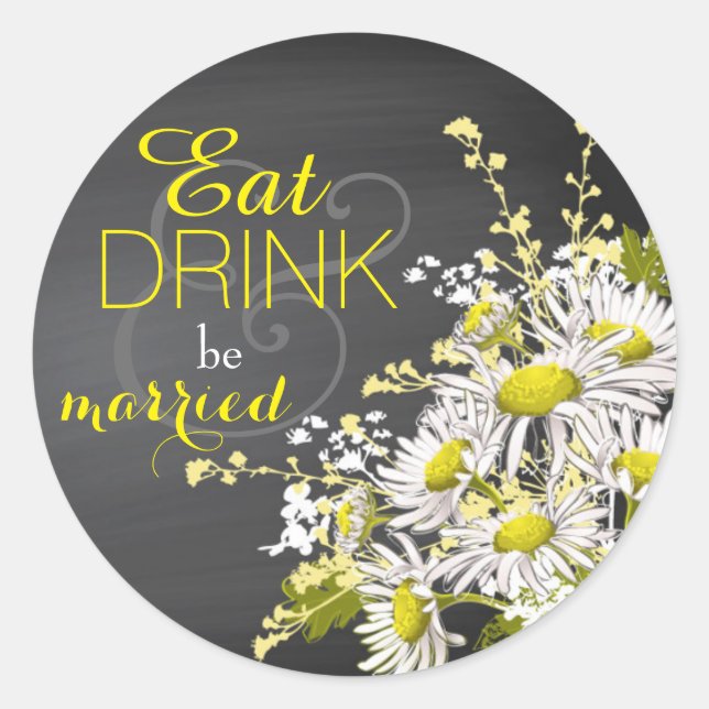 Chalkboard Daisy Rustic Wedding Geschenketikett Runder Aufkleber (Vorderseite)