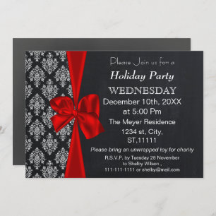 Chalkboard damask red bow Fête Invitation