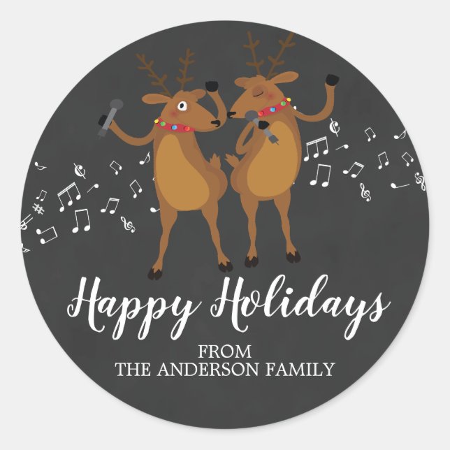 Chalkboard Dancing Rentier Weihnachtssticker Runder Aufkleber (Vorderseite)