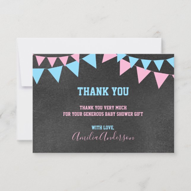 Chalkboard DANK YOU Gender Reveal Baby Dusche Einladung (Vorderseite)