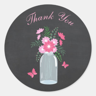 Chalkboard Design Floral Mason Jar Runder Aufkleber