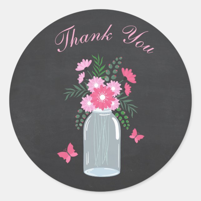 Chalkboard Design Floral Mason Jar Runder Aufkleber (Vorderseite)