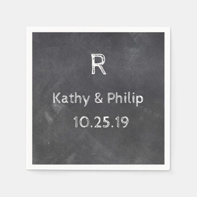 Chalkboard Design Rustikale Namen für die Hochzeit Serviette (Vorderseite)