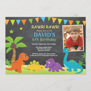 Chalkboard Dinosaur Anniversaire Invitation Dino P