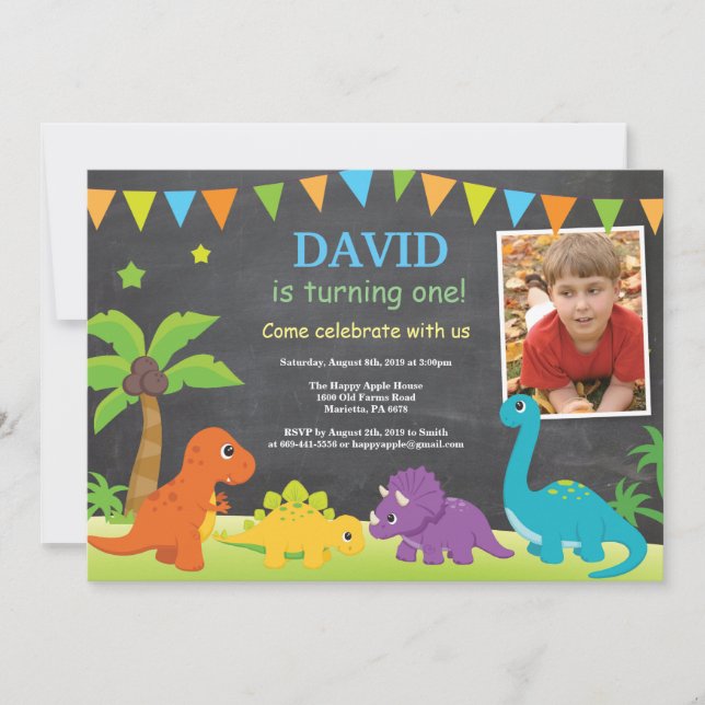Chalkboard Dinosaur Anniversaire Invitation Dino P (Devant)