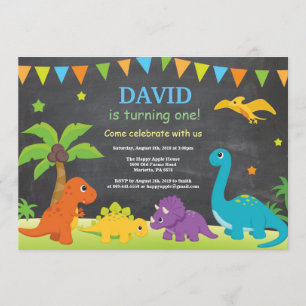 Chalkboard Dinosaur Anniversaire Invitation Dino P