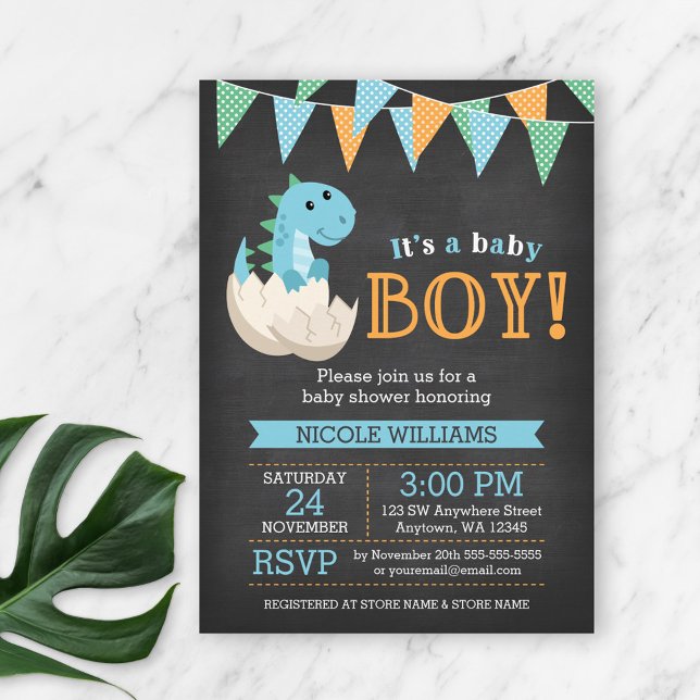 Chalkboard Dinosaur Boy Baby Shower Einladungen (Von Creator hochgeladen)