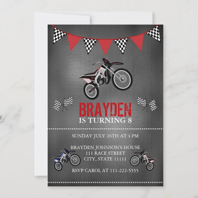 Chalkboard Dirt Bike Einladung Geburtstag (Vorderseite)