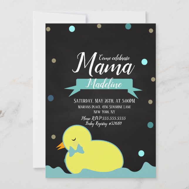 Chalkboard Duck Aquatic Imitate Gold Boy Baby Dusc Einladung (Vorderseite)