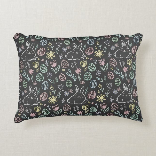Chalkboard Easter Bunny Doodle Pattern Dekokissen (Vorderseite)
