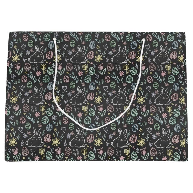 Chalkboard Easter Bunny Doodle Pattern Wrapping  Große Geschenktüte (Vorderseite)
