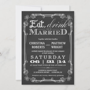 Chalkboard Eat Drink Verheiratet Hochzeit Einladun Einladung