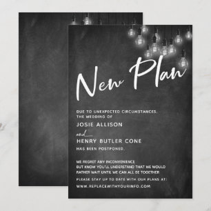Chalkboard Edison Lights New Plan Delayed Wedding Einladung