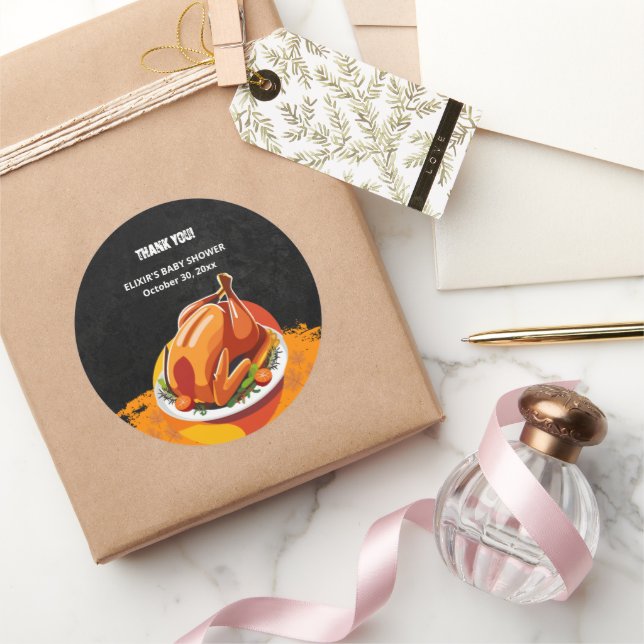 Chalkboard Erntedank Röstete Türkei Babydusche Runder Aufkleber (Schenken)