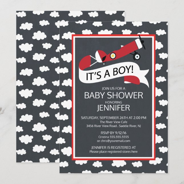 Chalkboard Es ist ein Junge! Babydusche von Airpla Einladung (Vorne/Hinten)