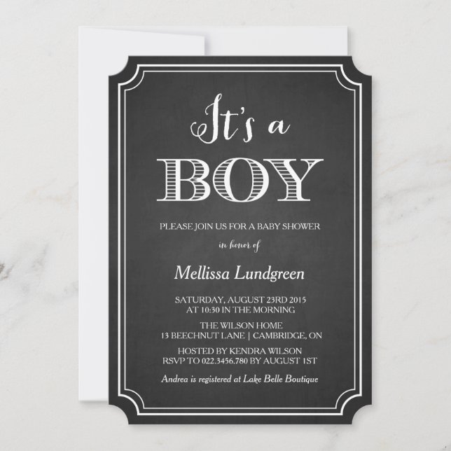 Chalkboard Es ist eine Boy Baby Dusche Einladung (Vorderseite)