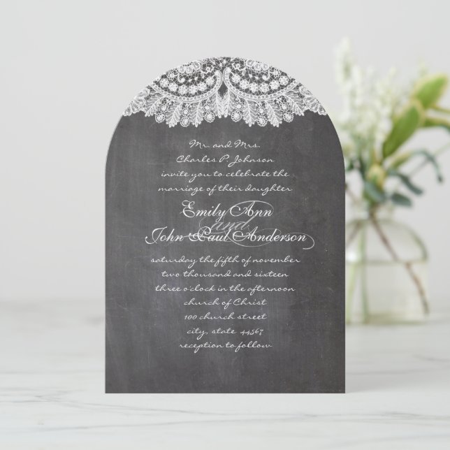 Chalkboard et dentelle Élégante invitation de mari (Debout devant)