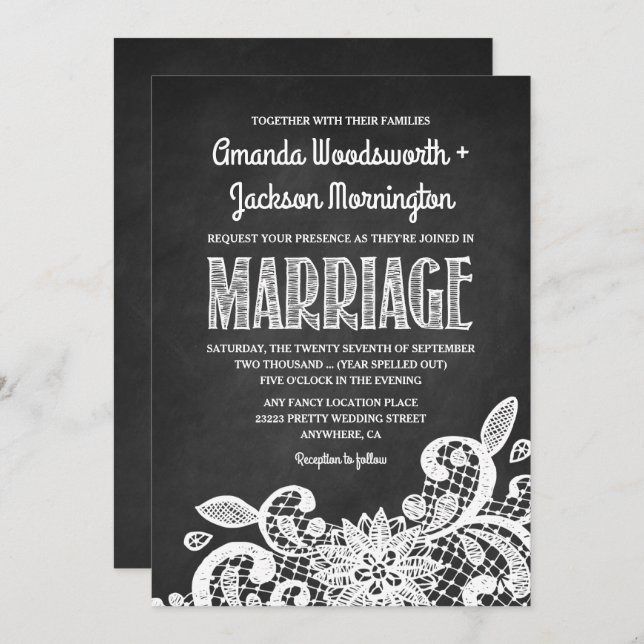Chalkboard et dentelle Rustic Wedding Invitations (Devant / Derrière)