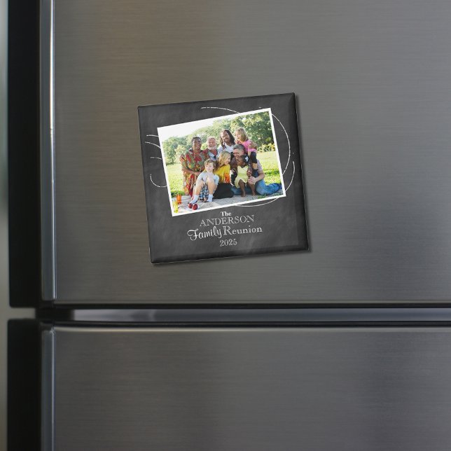 Chalkboard Family Reunion Typography Foto Favor Magnet (Von Creator hochgeladen)