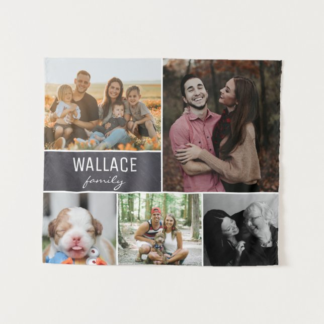 Chalkboard Family Wiedersehen-FotoCollage Wandteppich (Vorderseite (Horizontal))